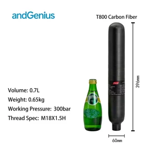 0.7L Carbon Fiber Gas Cylinder High Pressure 700cc 300bar Composite Air Tank for PCP