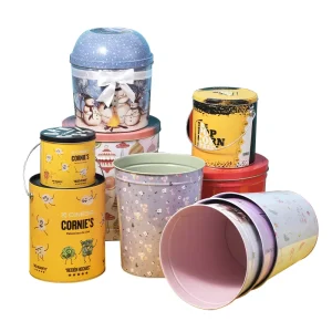 1/2/3/6.5 Gallon Food Grade Popcorn Tin Cans with Lid Recyclable Metal Storage Container Metal Trash Can