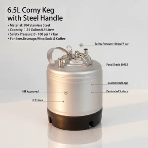 1.75 Gallon 6.5L Ball Lock Cornelius Corny Keg with CO2 Regulator and Plastic Tap