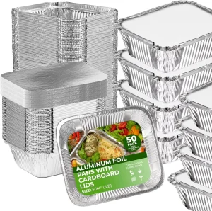 10 20 50 PCS Food Grade Disposable Small Aluminum Foil Food Containers Rectangle with Lids