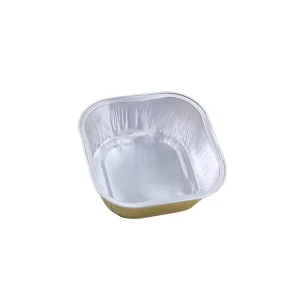 10 cm Gold-Colored Metal Disposable Aluminum Foil Containers with PET Dome Lids, Recyclable Food Grade, Square, Oven-Safe, for Baking Cakes