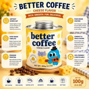 100 130 180g Custom Logo Round Tinplate Coffee Tins with Screw Cap Offset Printed for Food Packaging