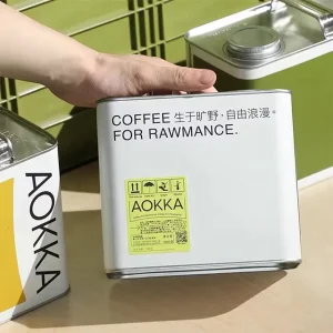 1000g Square Tinplate Food-Grade Coffee Canister with Screw Cap and Printed Design