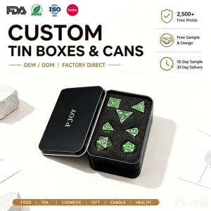 10mm Embossed Tinplate Metal Dice Set Box with Sponge for Candle Craft and Sticker Use