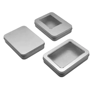 115*85*22 mm Rectangular Silver Metal Tin Box for Sale Empty Square Tin Box with Clear PVC Window