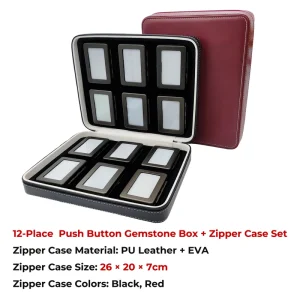 12 Place Large Push Button Metal Box Set PU Leather EVA Zipper Case Loose Gemstone Diamond Display For Gemstone Dealer