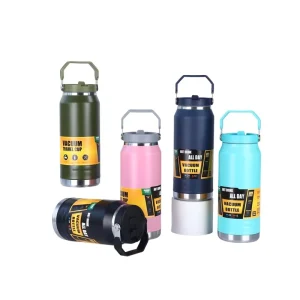 1200ml/1600ml Double Stainless Steel Vacuum-Insulated Sports Bottle with Folding Straw