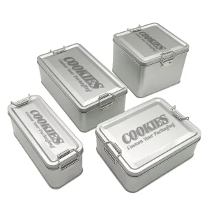 120x120x95mm Nostalgic Square Tinplate Cookie Tin with Button Sealing Food Storage Gift Box for Cake and Snacks