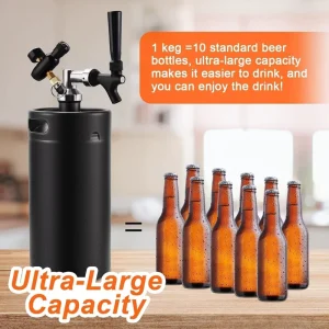 128OZ Mini Keg (Matte Black) Growler Beer Tap System Portable Keg with Self Closing Spring Faucet and Regulator Black Design