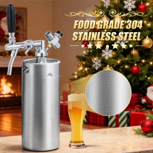 128oz 3.6L Stainless Steel Mini Keg Growler with Adjustable Faucet and Pressurized Draft Dispenser