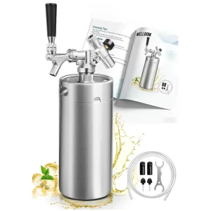 128oz Mini Keg Growler Pressurized Portable Stainless Steel Beer Growler Tap System with 0-60 PSI CO2 Regulator for Camping