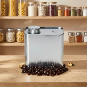 14 OZ Square Tin Can with One-Way Valve and Screw Cap for Coffee, Mints, Biscuits, and Milk Packaging