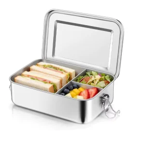 1400ml Bento Lunch Box 3 Compartment Leakproof 304 Stainless Steel Food Packaging Containers Metal Lunch Box