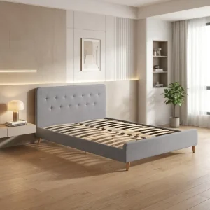 140×200 Soft Bed Tufted Grey Fabric Metal Frame Modern Design Hotel Bedroom Furniture