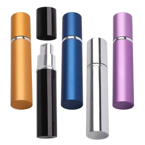 15ml Cylinder Aluminum Perfume Bottle with Matte or Glossy Finish and Pump Spray