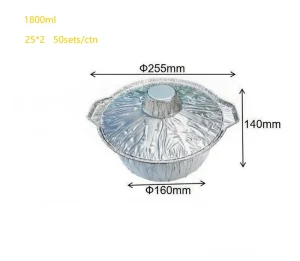 1800ml Silver Disposable Round Aluminum Foil Pot Foil Lid Food Grade Pulp Moulding Container for Food Packaging Customizable