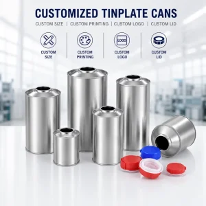 1L Tinplate Cylinder Container with Screw Cap for Chemicals, Motor Oil, Brake Fluid, and Lubricants