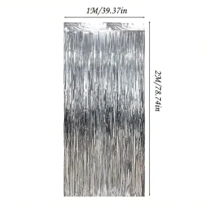 1x2m Metallic Foil Fringe Curtain PET Tassel Backdrop for Birthday and Wedding Decorations