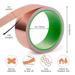 2-Inch Copper Foil Tape with Double-Layer Conductive Adhesive for EMI Shielding, Guitar Repair, Electrical Repair, and Grounding