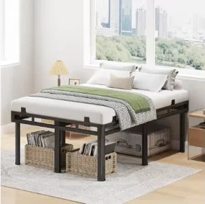 20 Inch King Size Metal Platform Bed Frame 2 in 1 With Box Spring Double Layer Rounded Legs With Mattress Gasket