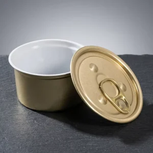 209.5*107 80g Golden Food Grade Empty Cans Round Shape 2 PC Aluminum Cans With 209.5 EOE Lids for Wet Pet Food Packaging