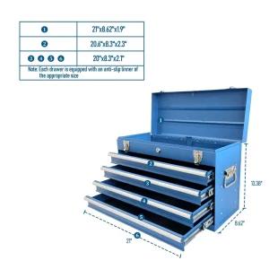 21-Inch Heavy-Duty Portable Metal Tool Box with 4 Drawers, Ball-Bearing Slides and EVA Liners