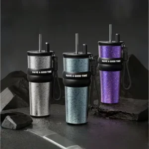 24oz 700ml Titanium Tumbler with Straw and Strap Lightweight Portable Travel Bottle