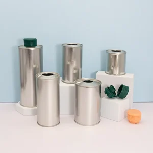 25.4mm Diameter Empty Car Fuel Additive Tin Cans Custom Metal Round Tin Can with Plastic Funnel and Child resistant Closures