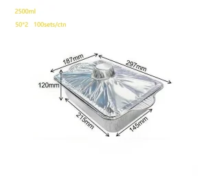 2500ml Disposable Rectangular Heavy-Duty Aluminum Foil Cooking Container with Foil Lid