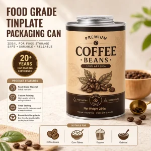 250g Food Grade Tinplate Straight Nozzle Coffee Bean Can Airtight Coffee Packaging Tin