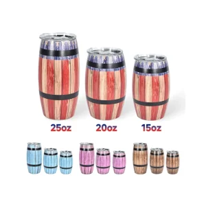 25oz 20oz 15oz Barrel Shape Beer Mug with Lid 304 Stainless Steel Wood Grain Tumbler
