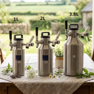 2L Stainless Steel Pressurized Portable Cocktail Growler Mini Keg Dispenser with Wide-Mouth Tap