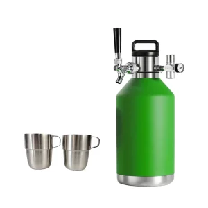 3 L Mini Keg 128 oz Beer Growler Tap System, Matte 304 Stainless Steel, 4 L Pressurized Growler with Stackable Tumbler