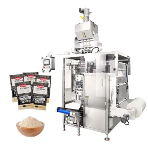 3 Lanes Automatic 4 Side Seal Filling Gluing Slitting Pouch Packaging Machine for Granules