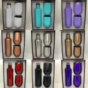 3-Piece 304 Stainless Steel Insulated Wine Bottle and Tumblers Gift Set, 500ml and 350ml