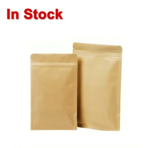 3-Side Seal Aluminum Foil Coated Brown Kraft Paper Ziplock Bags for Food Packaging