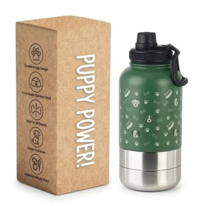 3-in-1 18/8 Stainless Steel Dog Food Bowl and Pet Travel Water Bottle