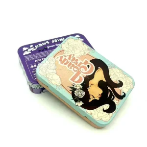 3.15-Inch Hinged Rectangular Resealable Metal Tin Box with Child-Resistant Plastic Buttons for Edibles