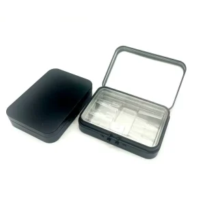 3.7-Inch Rectangular Airtight Child Resistant Metal Button Tin Box with Clamshell for 5 Joints