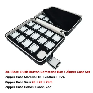 30 Place High Capacity Push Button Metal Box Set PU Leather EVA Zipper Case Loose Gemstone Display For Gem Dealer