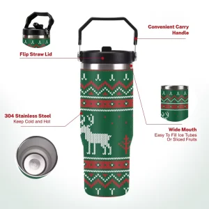 30 oz Portable Metal Water Bottle 304 Stainless Steel Vacuum insulated Straw Tumbler Handle for Car Use Christmas Modern