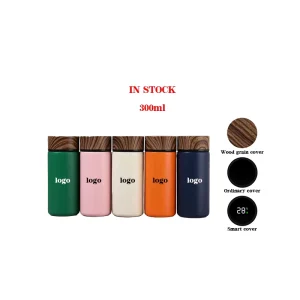300ml Stainless Steel Pocket-Size Water Bottle with Wood Grain Lid