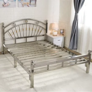 304 Stainless Steel Double Bed Frame Eco Friendly Durable Modern Simple Rental Apartment Bed European Style Iron Design NINGBAO