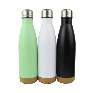 304 Stainless Steel Double-Wall Cola-Shape Vacuum Water Bottle with Cork Bottom and Carry Handle