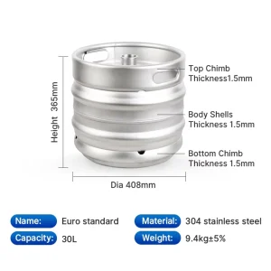 304 Stainless Steel Euro Standard 30L Draft Beer Keg A D S G Spear Empty Beer Barrel for Brewery Fermenting