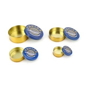 30g 50g 100g 125g 250g 500g 1oz 2oz 4oz 8oz 16oz Round Empty Caviar Metal Tin Box with Rubber Band