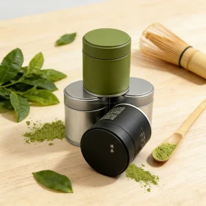 30g Empty Round Matcha Tin Can Metal Airtight Powder Storage Tins 60*68mm Custom Logo