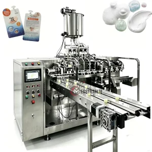 30ml 10ml 2ml Plastic Cosmetic Cream Sachet Premade Spout Pouch with Cap High Speed Two Head Filler Automatic Packing Machine