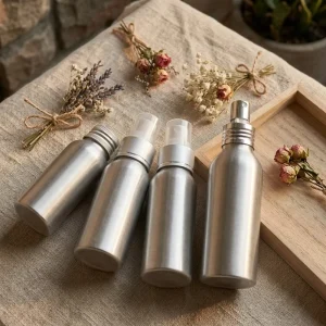 30ml 50ml 100ml 120ml 150ml 250ml Metal Silver Cosmetic Aluminium Bottles with Sprayer Cap for Perfume Oil