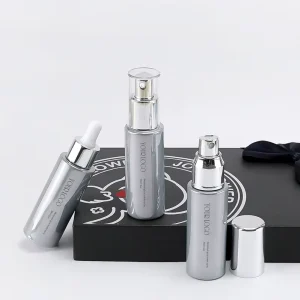 30ml Metallic Silver Glass Cosmetic Bottle Set Silver Shiny Spray Opal Glass Bottle
